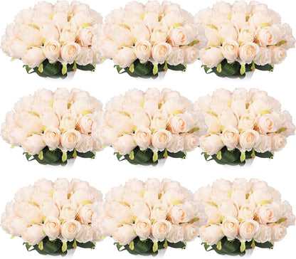 100 Pieces Artificial Roses Flowers Bulk, Long Stem Realistic Fake Silk Roses Bouquet for Table Centerpiece Vases Wedding Party Kitchen Decor(White)