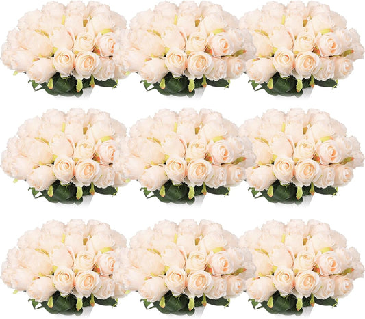 100 Pieces Artificial Roses Flowers Bulk, Long Stem Realistic Fake Silk Roses Bouquet for Table Centerpiece Vases Wedding Party Kitchen Decor(White)