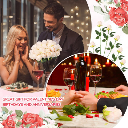 100 Pieces Artificial Roses Flowers Bulk, Long Stem Realistic Fake Silk Roses Bouquet for Table Centerpiece Vases Wedding Party Kitchen Decor(White)
