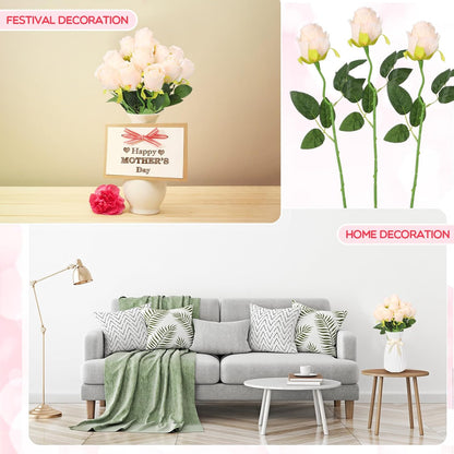 100 Pieces Artificial Roses Flowers Bulk, Long Stem Realistic Fake Silk Roses Bouquet for Table Centerpiece Vases Wedding Party Kitchen Decor(White)