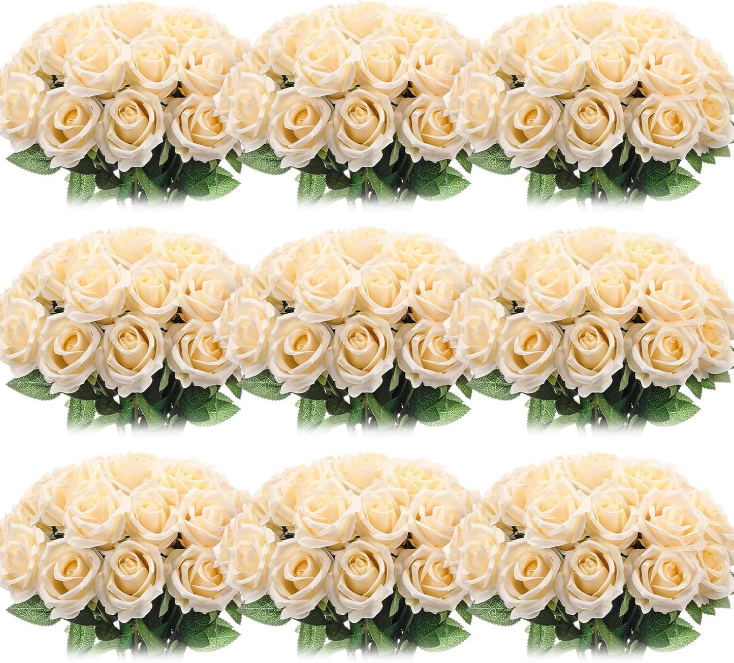 100 Pieces Artificial Roses Flowers Bulk, Long Stem Realistic Fake Silk Roses Bouquet for Table Centerpiece Vases Wedding Party Kitchen Decor(White)