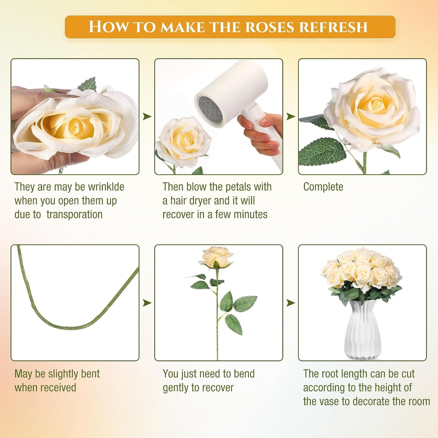 100 Pieces Artificial Roses Flowers Bulk, Long Stem Realistic Fake Silk Roses Bouquet for Table Centerpiece Vases Wedding Party Kitchen Decor(White)