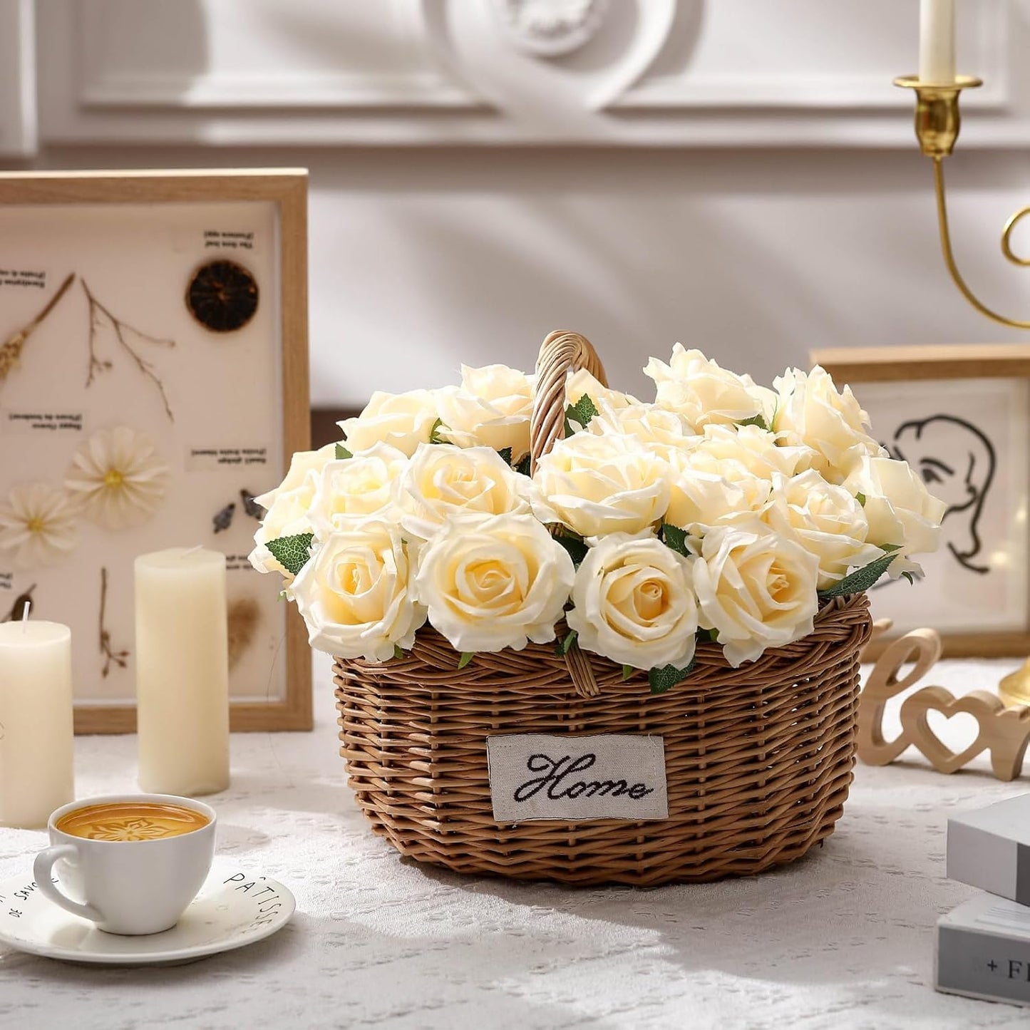 100 Pieces Artificial Roses Flowers Bulk, Long Stem Realistic Fake Silk Roses Bouquet for Table Centerpiece Vases Wedding Party Kitchen Decor(White)