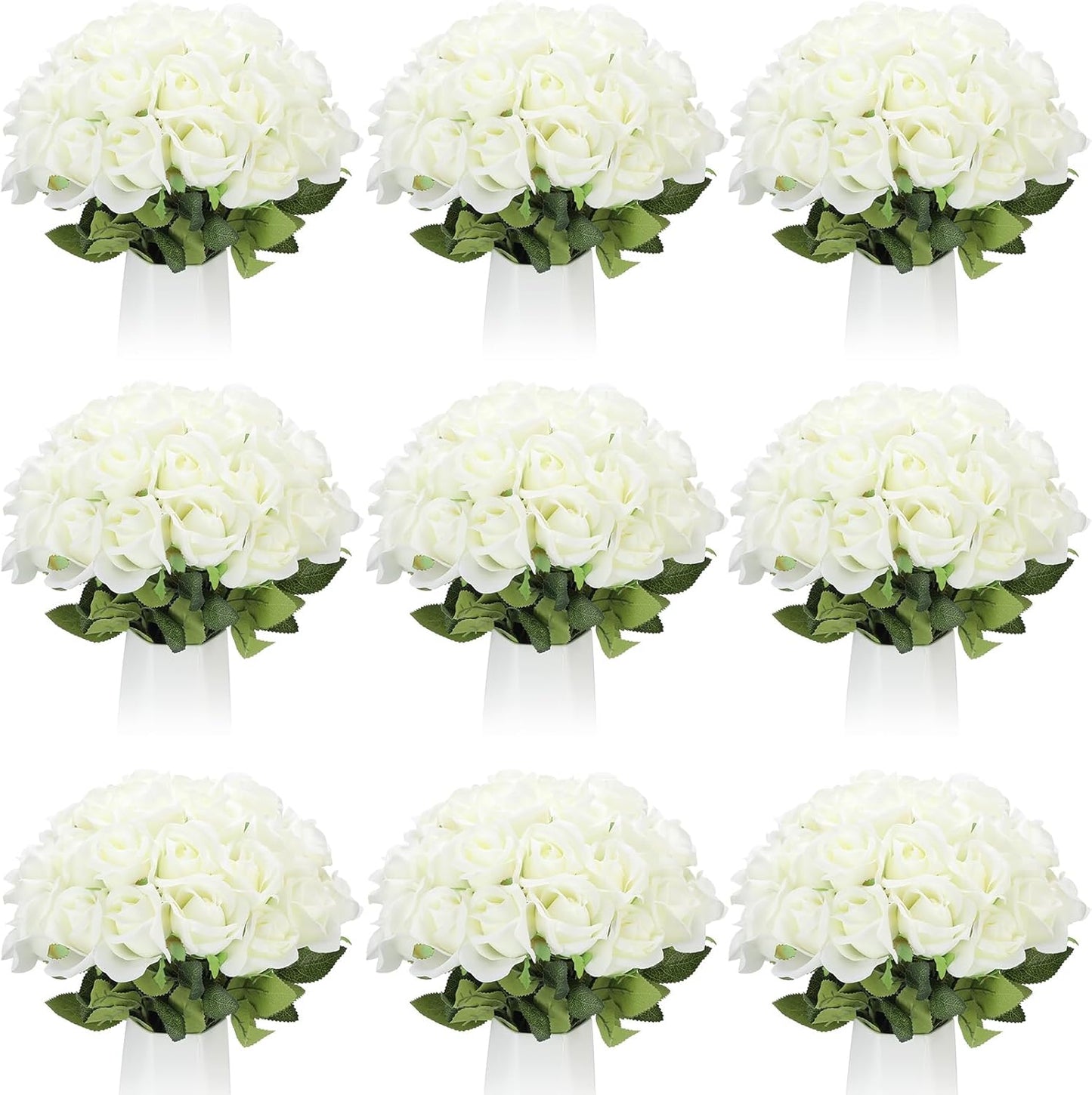 100 Pieces Artificial Roses Flowers Bulk, Long Stem Realistic Fake Silk Roses Bouquet for Table Centerpiece Vases Wedding Party Kitchen Decor(White)