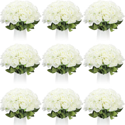 100 Pieces Artificial Roses Flowers Bulk, Long Stem Realistic Fake Silk Roses Bouquet for Table Centerpiece Vases Wedding Party Kitchen Decor(White)