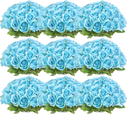 100 Pieces Artificial Roses Flowers Bulk, Long Stem Realistic Fake Silk Roses Bouquet for Table Centerpiece Vases Wedding Party Kitchen Decor(White)