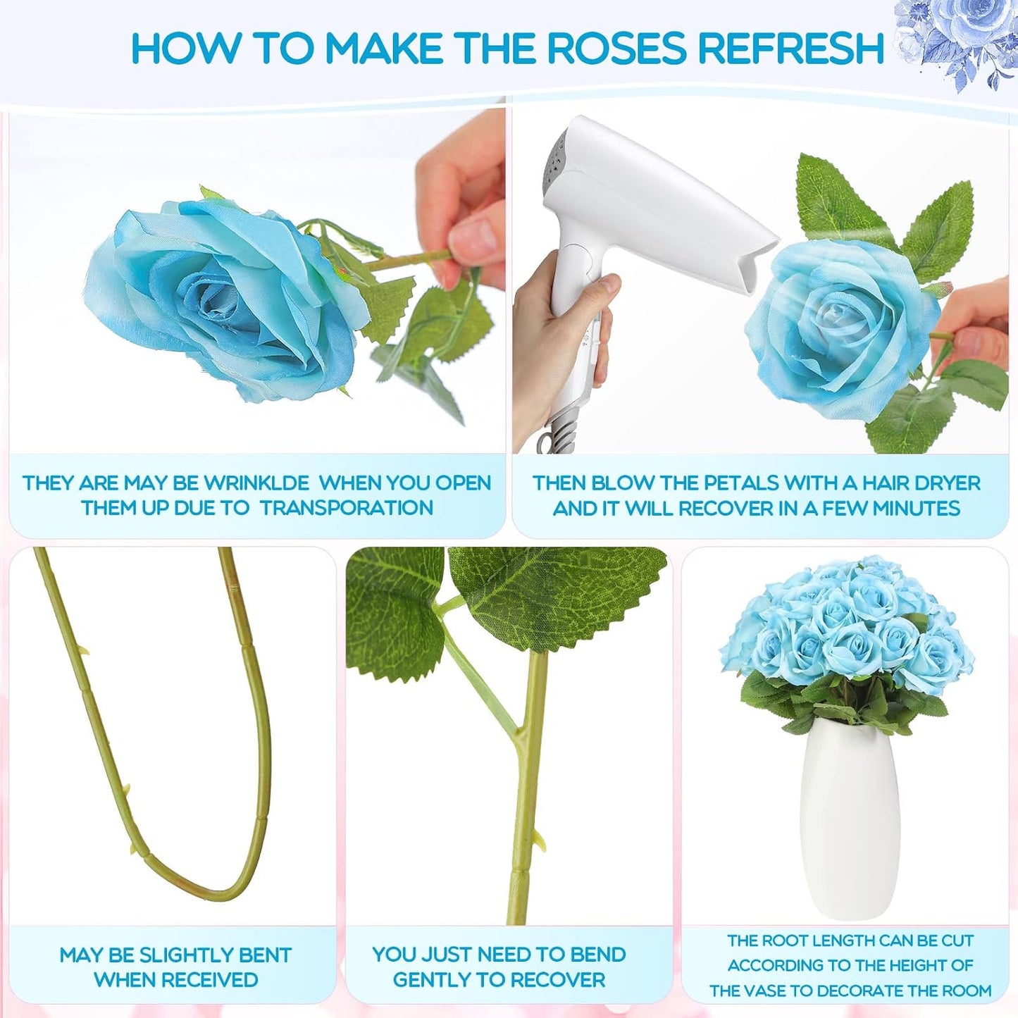 100 Pieces Artificial Roses Flowers Bulk, Long Stem Realistic Fake Silk Roses Bouquet for Table Centerpiece Vases Wedding Party Kitchen Decor(White)