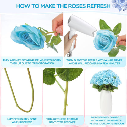 100 Pieces Artificial Roses Flowers Bulk, Long Stem Realistic Fake Silk Roses Bouquet for Table Centerpiece Vases Wedding Party Kitchen Decor(White)