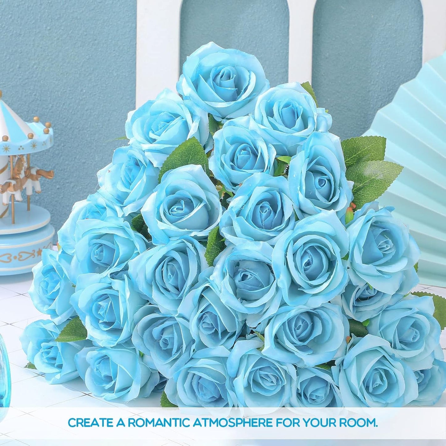 100 Pieces Artificial Roses Flowers Bulk, Long Stem Realistic Fake Silk Roses Bouquet for Table Centerpiece Vases Wedding Party Kitchen Decor(White)