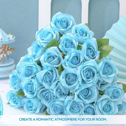 100 Pieces Artificial Roses Flowers Bulk, Long Stem Realistic Fake Silk Roses Bouquet for Table Centerpiece Vases Wedding Party Kitchen Decor(White)