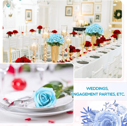 100 Pieces Artificial Roses Flowers Bulk, Long Stem Realistic Fake Silk Roses Bouquet for Table Centerpiece Vases Wedding Party Kitchen Decor(White)