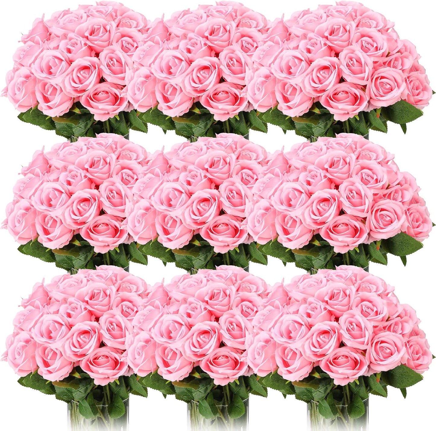 100 Pieces Artificial Roses Flowers Bulk, Long Stem Realistic Fake Silk Roses Bouquet for Table Centerpiece Vases Wedding Party Kitchen Decor(White)