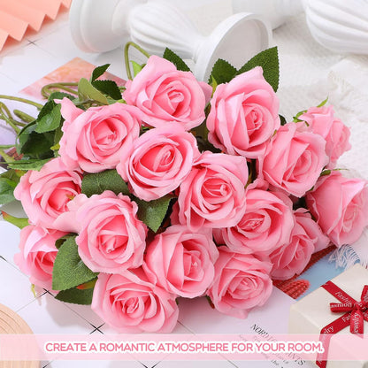100 Pieces Artificial Roses Flowers Bulk, Long Stem Realistic Fake Silk Roses Bouquet for Table Centerpiece Vases Wedding Party Kitchen Decor(White)