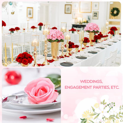 100 Pieces Artificial Roses Flowers Bulk, Long Stem Realistic Fake Silk Roses Bouquet for Table Centerpiece Vases Wedding Party Kitchen Decor(White)