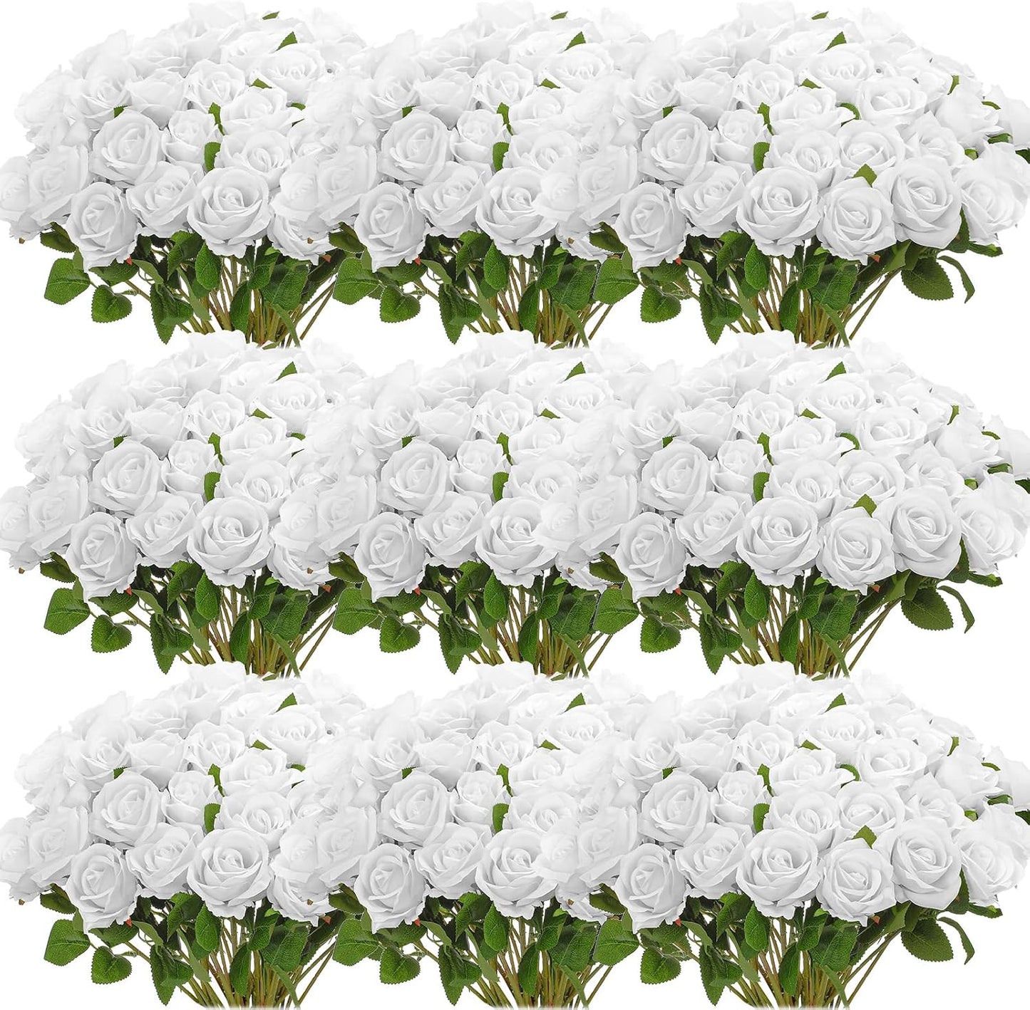 100 Pieces Artificial Roses Flowers Bulk, Long Stem Realistic Fake Silk Roses Bouquet for Table Centerpiece Vases Wedding Party Kitchen Decor(White)