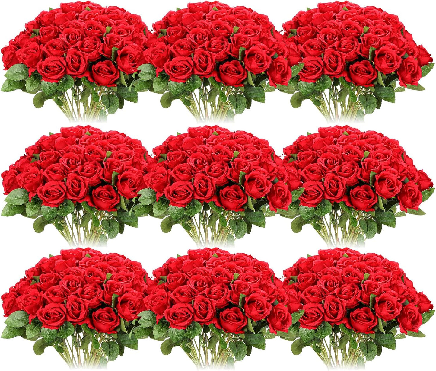 100 Pieces Artificial Roses Flowers Bulk, Long Stem Realistic Fake Silk Roses Bouquet for Table Centerpiece Vases Wedding Party Kitchen Decor(White)