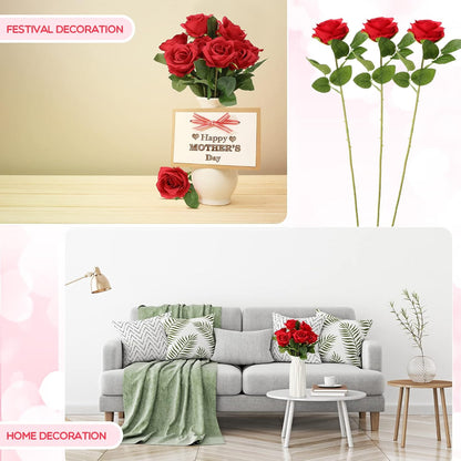 100 Pieces Artificial Roses Flowers Bulk, Long Stem Realistic Fake Silk Roses Bouquet for Table Centerpiece Vases Wedding Party Kitchen Decor(White)