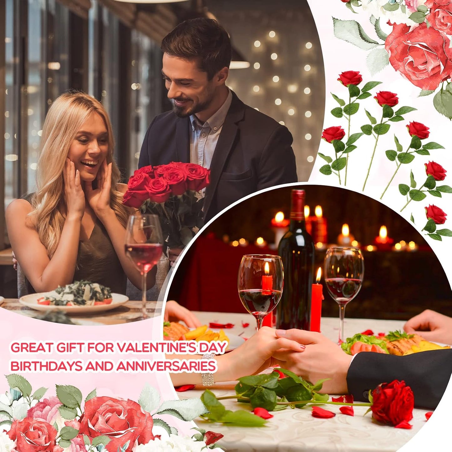 100 Pieces Artificial Roses Flowers Bulk, Long Stem Realistic Fake Silk Roses Bouquet for Table Centerpiece Vases Wedding Party Kitchen Decor(White)