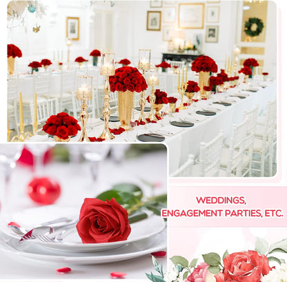 100 Pieces Artificial Roses Flowers Bulk, Long Stem Realistic Fake Silk Roses Bouquet for Table Centerpiece Vases Wedding Party Kitchen Decor(White)