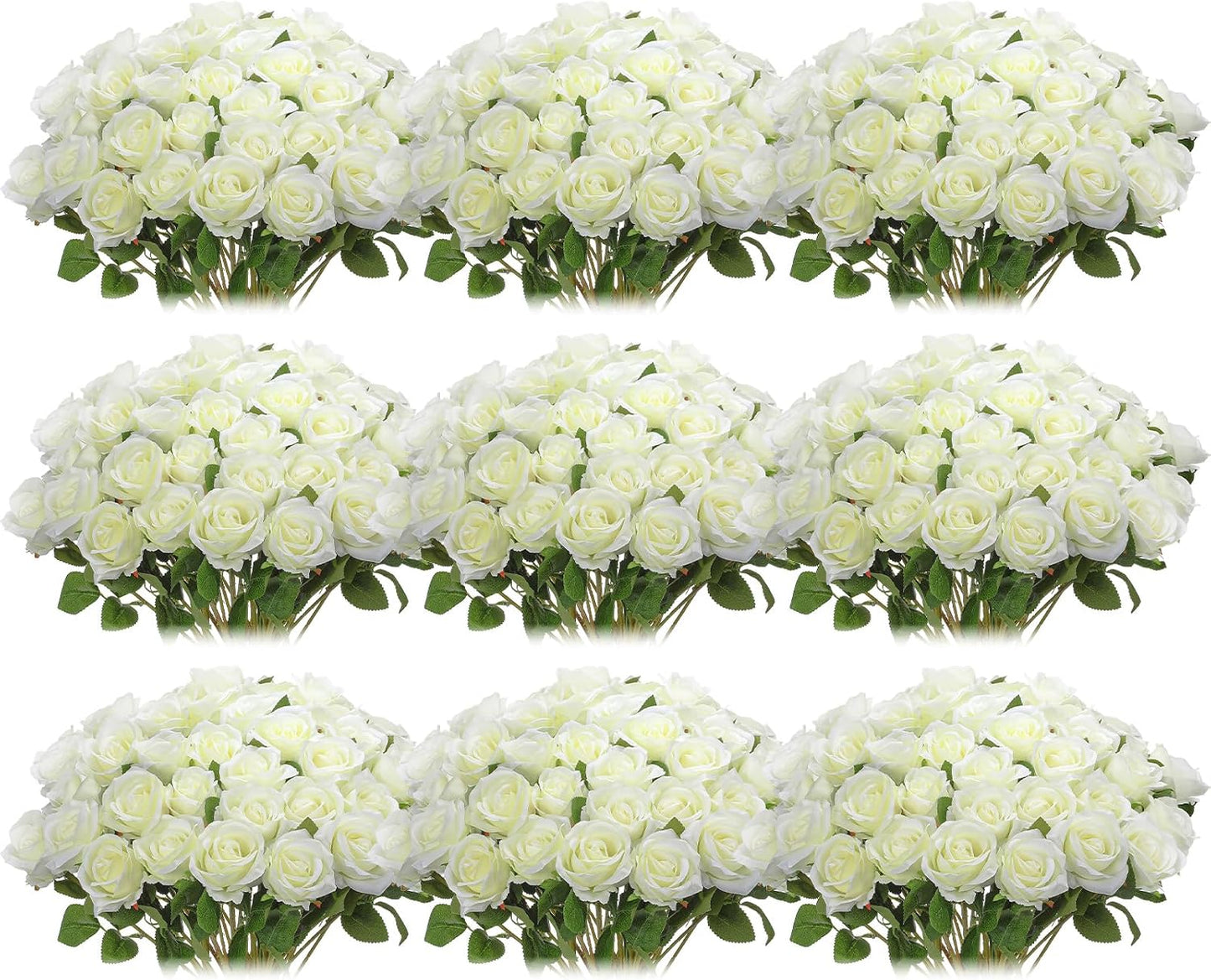 100 Pieces Artificial Roses Flowers Bulk, Long Stem Realistic Fake Silk Roses Bouquet for Table Centerpiece Vases Wedding Party Kitchen Decor(White)