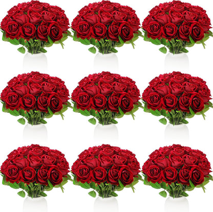 100 Pieces Artificial Roses Flowers Bulk, Long Stem Realistic Fake Silk Roses Bouquet for Table Centerpiece Vases Wedding Party Kitchen Decor(White)