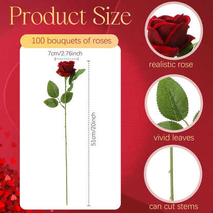 100 Pieces Artificial Roses Flowers Bulk, Long Stem Realistic Fake Silk Roses Bouquet for Table Centerpiece Vases Wedding Party Kitchen Decor(White)
