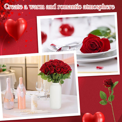 100 Pieces Artificial Roses Flowers Bulk, Long Stem Realistic Fake Silk Roses Bouquet for Table Centerpiece Vases Wedding Party Kitchen Decor(White)