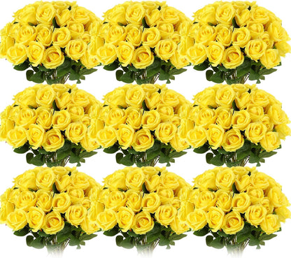 100 Pieces Artificial Roses Flowers Bulk, Long Stem Realistic Fake Silk Roses Bouquet for Table Centerpiece Vases Wedding Party Kitchen Decor(White)