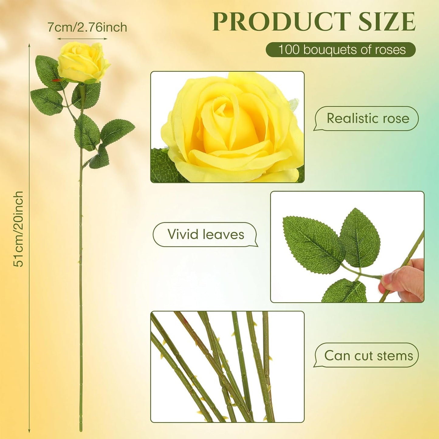 100 Pieces Artificial Roses Flowers Bulk, Long Stem Realistic Fake Silk Roses Bouquet for Table Centerpiece Vases Wedding Party Kitchen Decor(White)