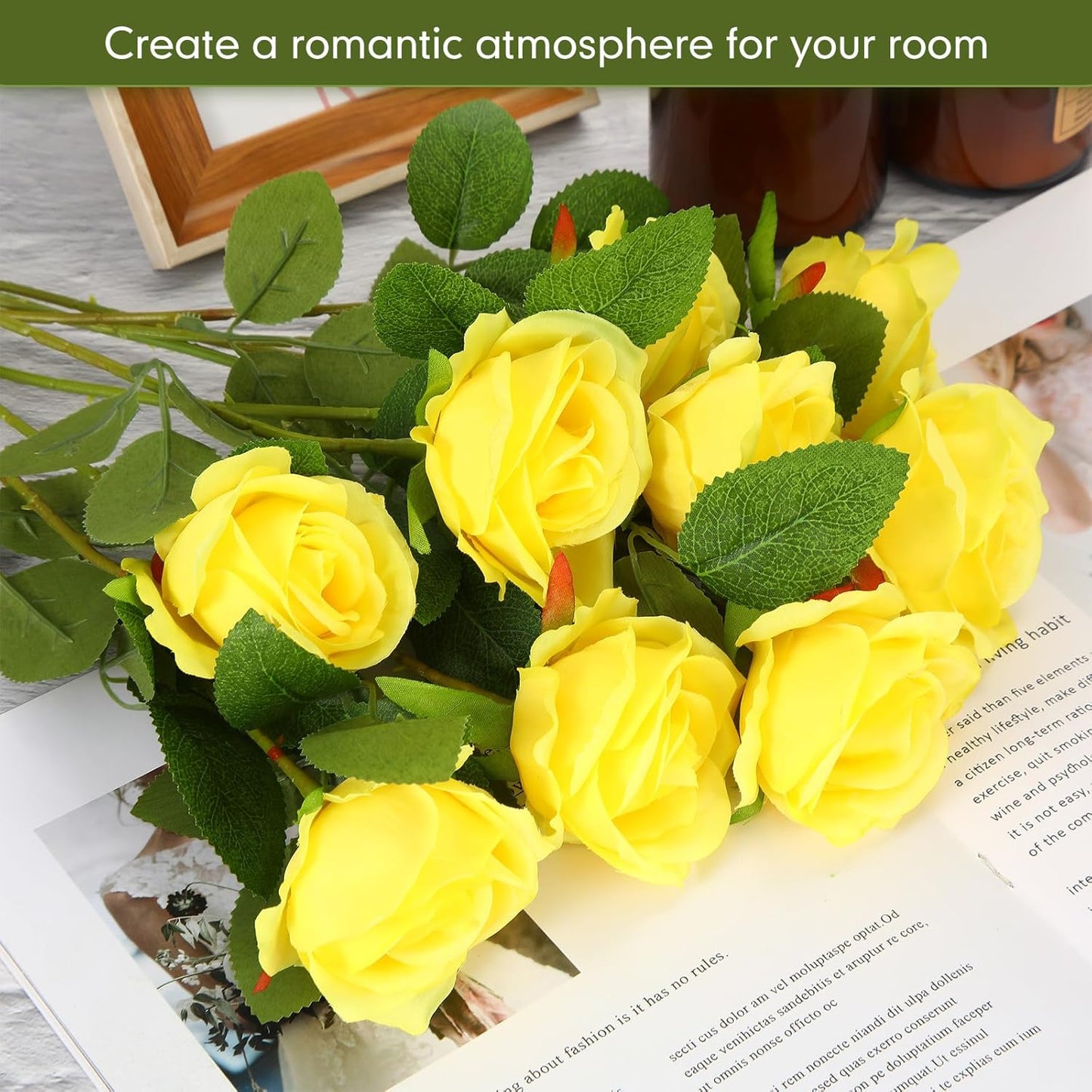 100 Pieces Artificial Roses Flowers Bulk, Long Stem Realistic Fake Silk Roses Bouquet for Table Centerpiece Vases Wedding Party Kitchen Decor(White)