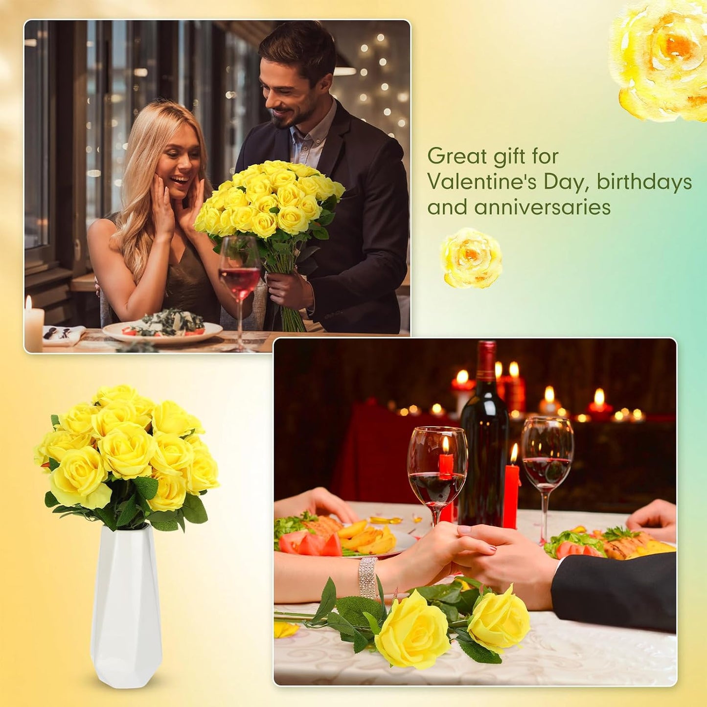 100 Pieces Artificial Roses Flowers Bulk, Long Stem Realistic Fake Silk Roses Bouquet for Table Centerpiece Vases Wedding Party Kitchen Decor(White)