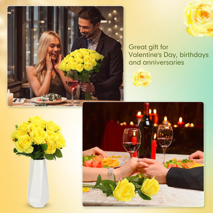 100 Pieces Artificial Roses Flowers Bulk, Long Stem Realistic Fake Silk Roses Bouquet for Table Centerpiece Vases Wedding Party Kitchen Decor(White)