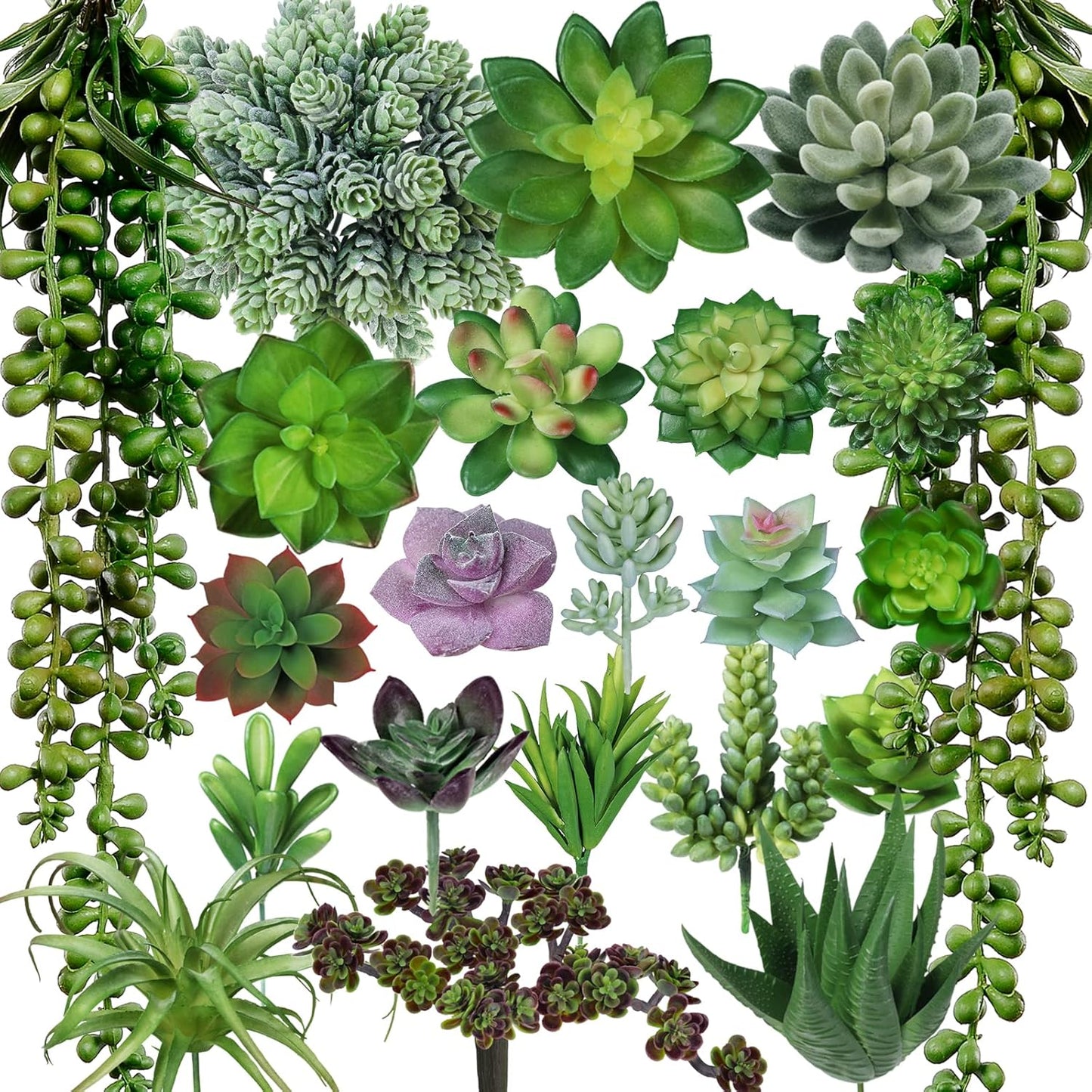 22 Pcs Bulk Artificial Succulents Plants Unpotted Small Aloe Hanging String of Pearls Cactus Green Fake Succulents for Succulent Garden Arrangement Centerpiece Wall Indoor Outdoor Home Decor