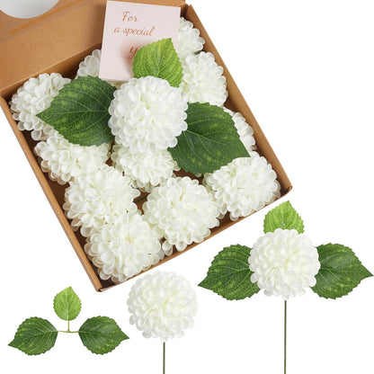 12PCS Cream White Artificial Dahlia Flowers Real Looking