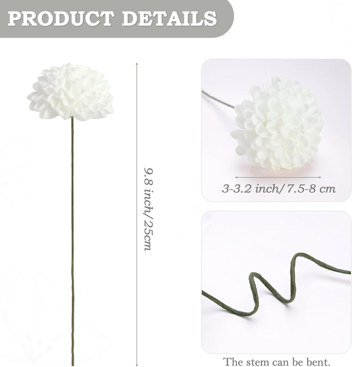 12PCS Cream White Artificial Dahlia Flowers Real Looking
