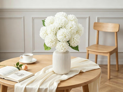 12PCS Cream White Artificial Dahlia Flowers Real Looking