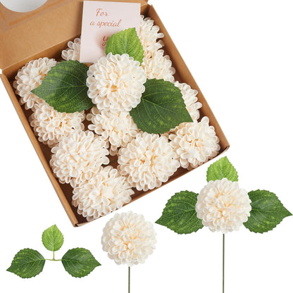 12PCS Cream White Artificial Dahlia Flowers Real Looking