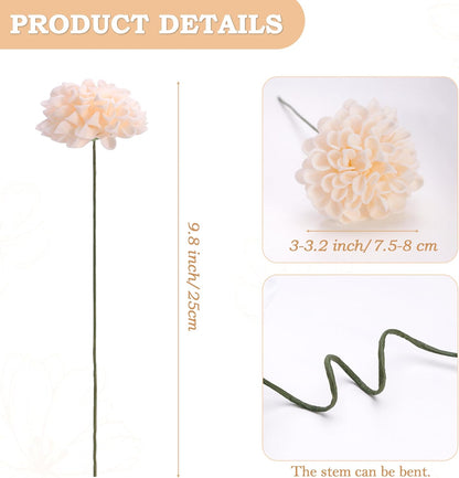 12PCS Cream White Artificial Dahlia Flowers Real Looking