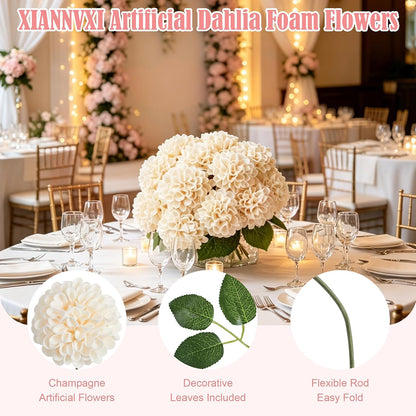 12PCS Cream White Artificial Dahlia Flowers Real Looking