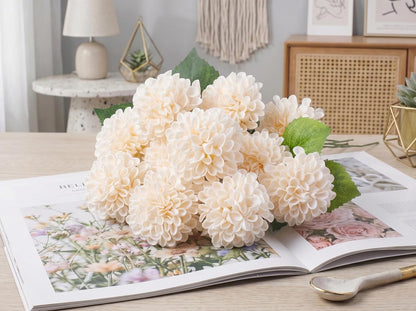 12PCS Cream White Artificial Dahlia Flowers Real Looking