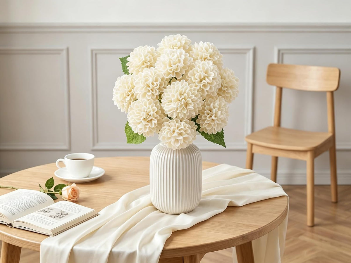 12PCS Cream White Artificial Dahlia Flowers Real Looking