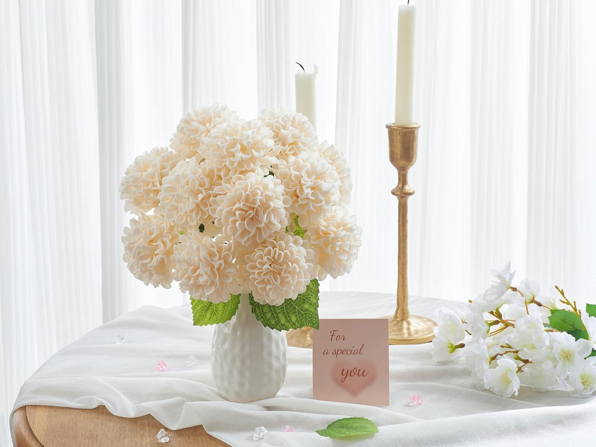 12PCS Cream White Artificial Dahlia Flowers Real Looking