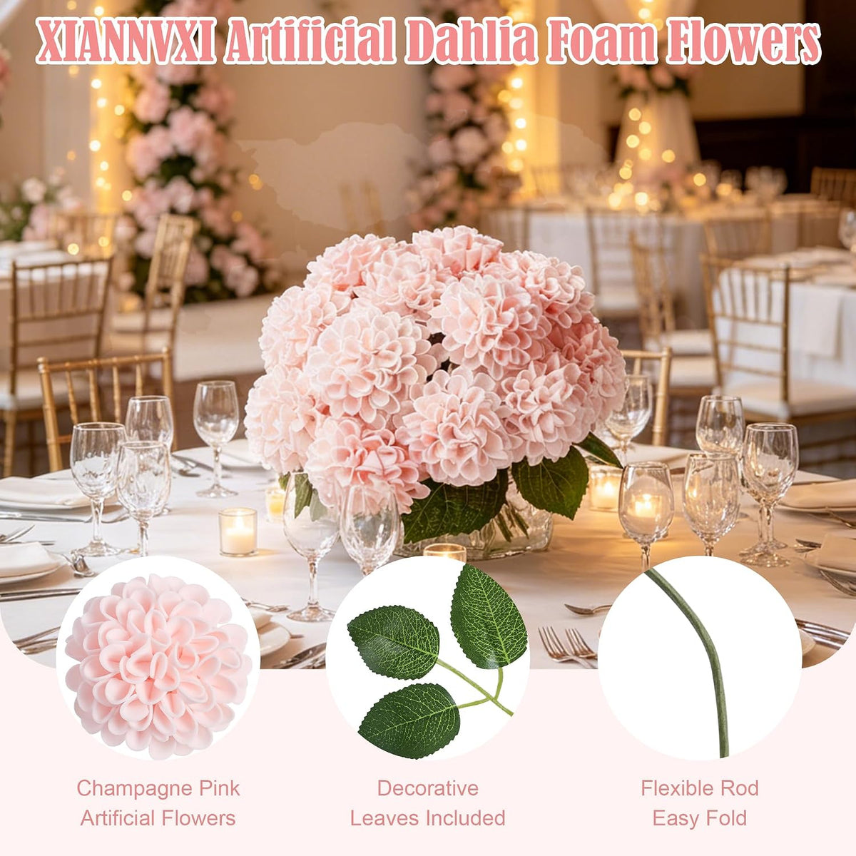 12PCS Cream White Artificial Dahlia Flowers Real Looking
