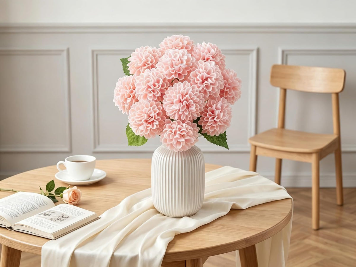 12PCS Cream White Artificial Dahlia Flowers Real Looking