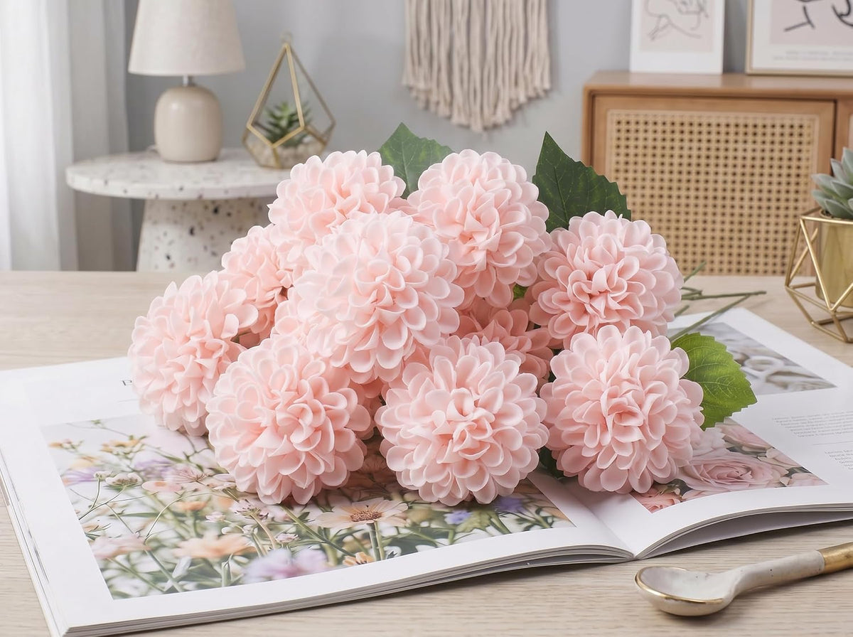 12PCS Cream White Artificial Dahlia Flowers Real Looking