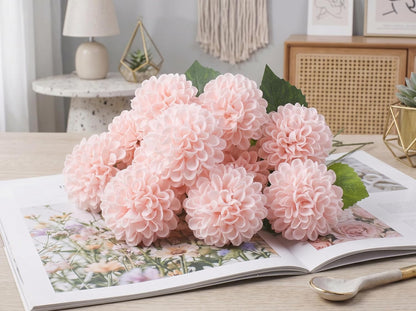 12PCS Cream White Artificial Dahlia Flowers Real Looking