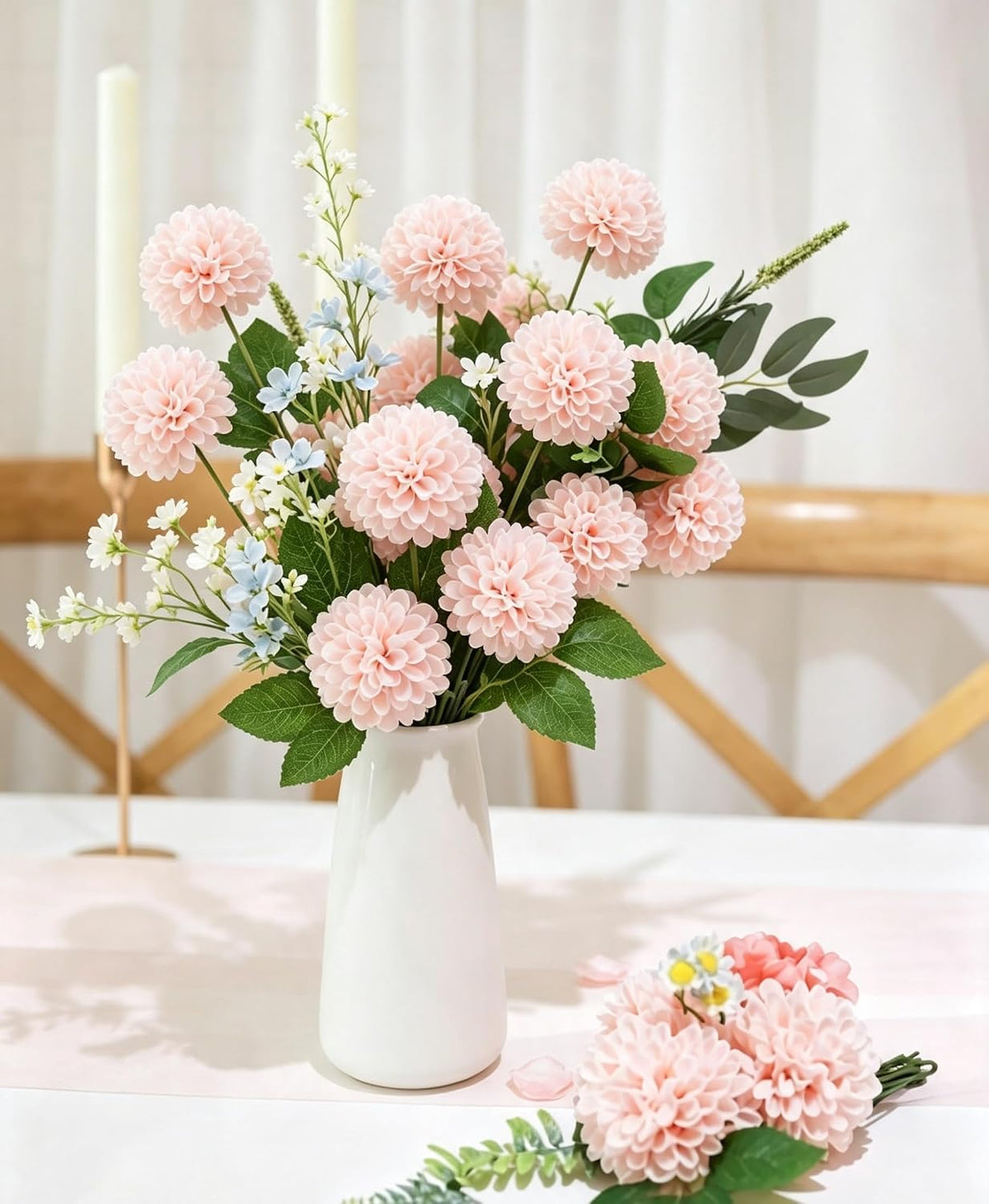 12PCS Cream White Artificial Dahlia Flowers Real Looking