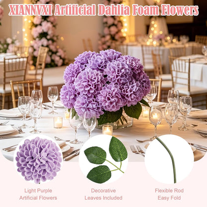 12PCS Cream White Artificial Dahlia Flowers Real Looking