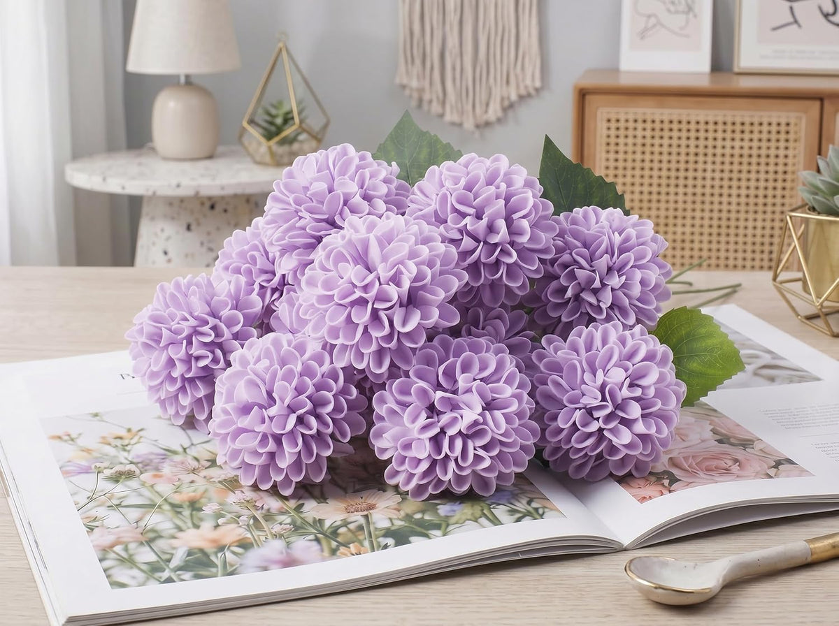 12PCS Cream White Artificial Dahlia Flowers Real Looking