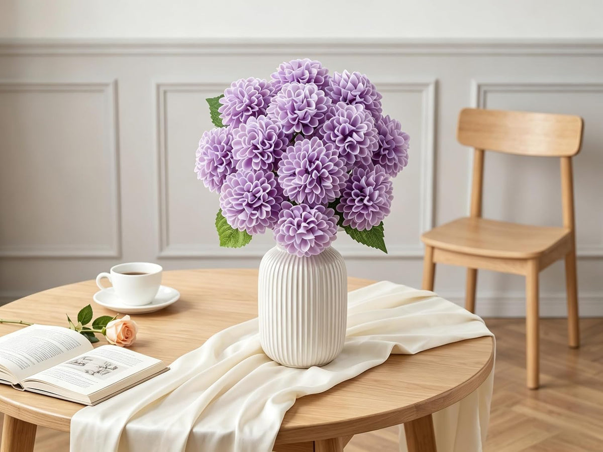 12PCS Cream White Artificial Dahlia Flowers Real Looking